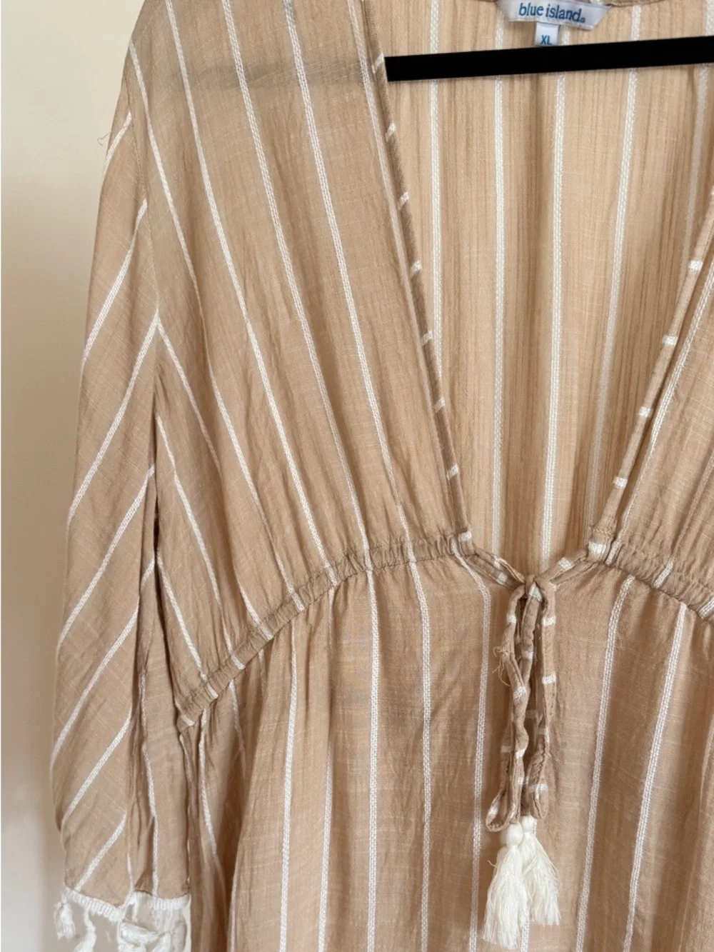 blue island Beige and White Striped Tunic Top - Picture 2 of 5